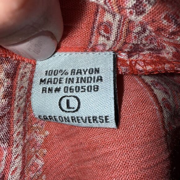 Nostalgia Red Orange Paisley Off Shoulder Dress Boho Ruffle Belted Midi L NWT - Picture 10 of 13